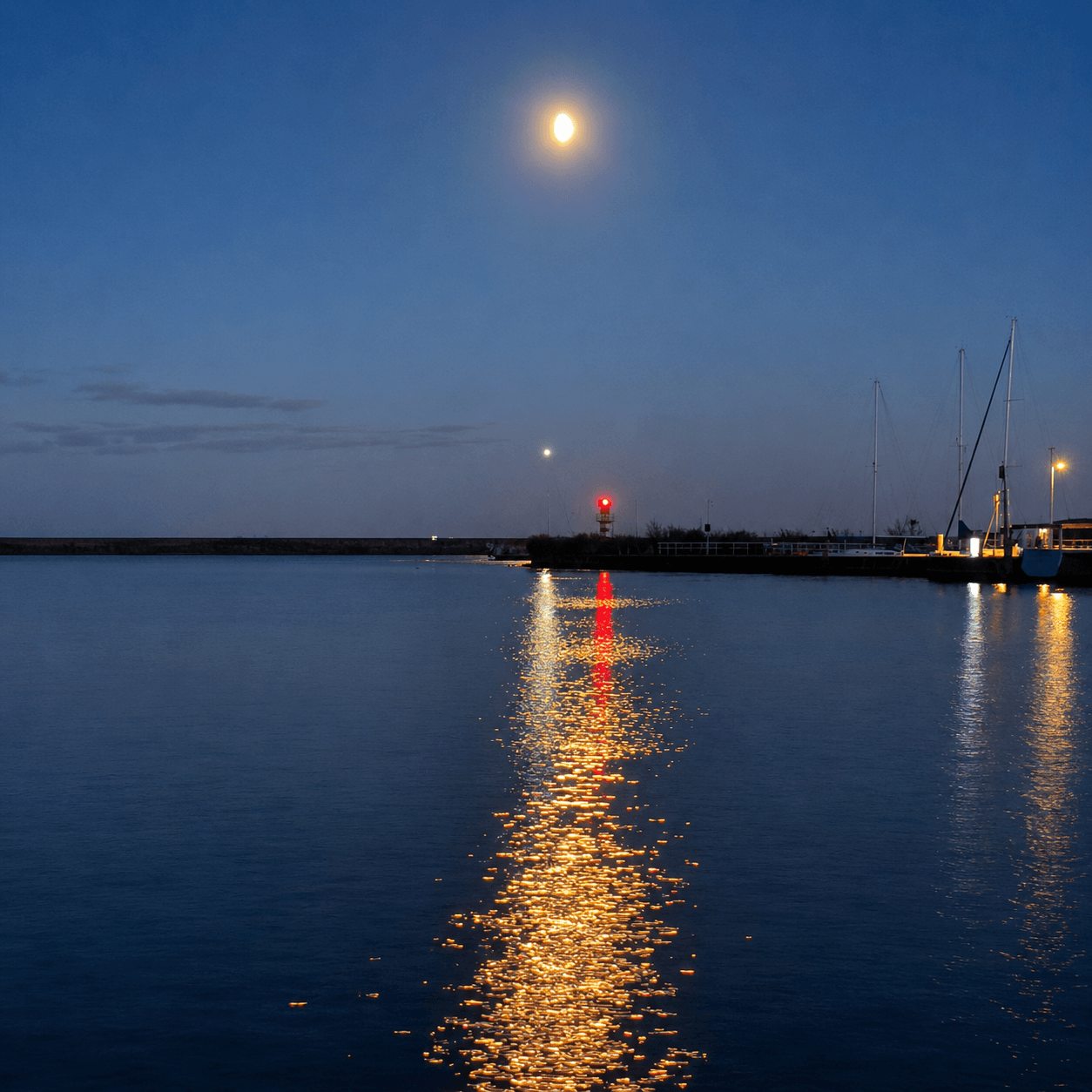 Moonlight reflected on the water at anchorage